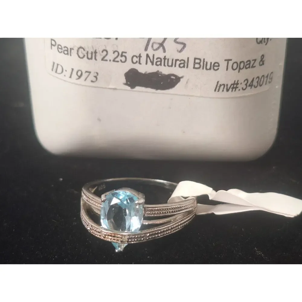 925 Sterling Silver Natural Blue Topaz Ring Oval Light Blue CZ Sz 6.5 - NIB